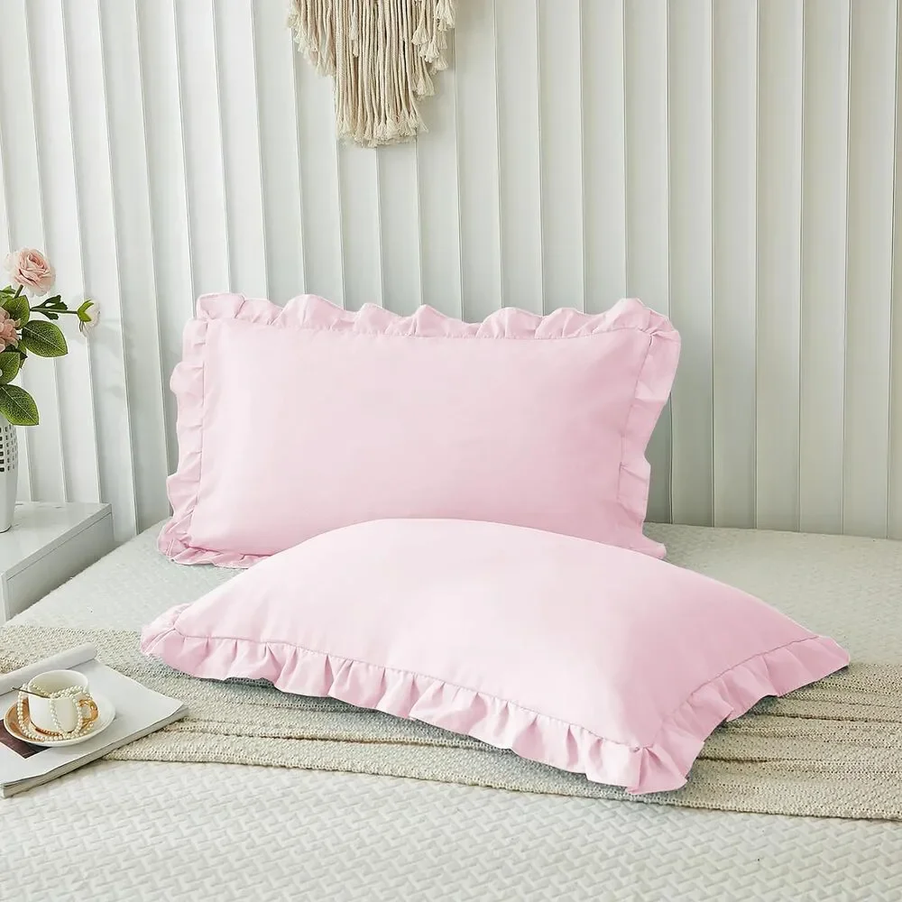 Set of 2, King Size 20X36 Inch, Ruffle Pillow Shams (Baby Pink)
